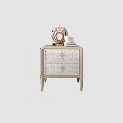 Modern Luxury Champagne Gold Rectangular Tabletop Solid Wood Metal Shell 2-Drawer For Bedroom