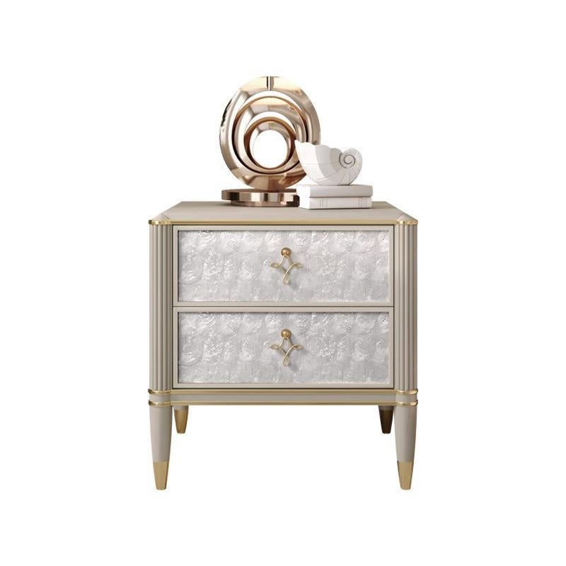 Modern Luxury Champagne Gold Rectangular Tabletop Solid Wood Metal Shell 2-Drawer For Bedroom