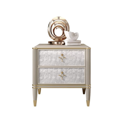 Modern Luxury Champagne Gold Rectangular Tabletop Solid Wood Metal Shell 2-Drawer For Bedroom