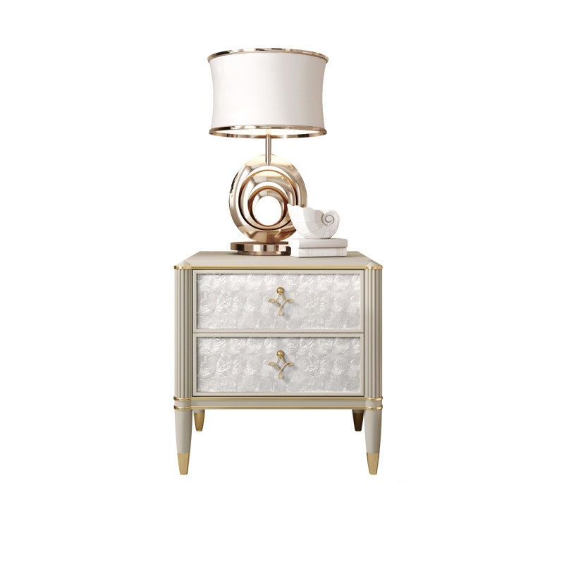 Modern Luxury Champagne Gold Rectangular Tabletop Solid Wood Metal Shell 2-Drawer For Bedroom