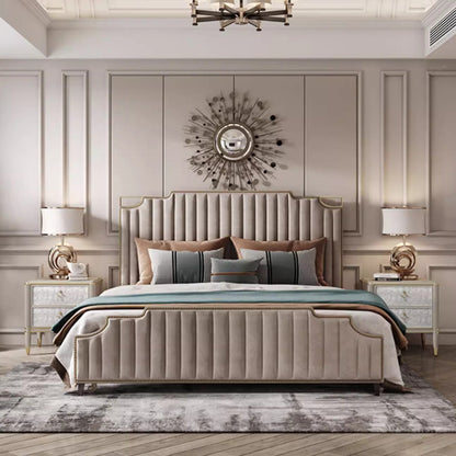 Modern Luxury Champagne Gold Rectangular Tabletop Solid Wood Metal Shell 2-Drawer For Bedroom