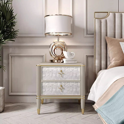 Modern Luxury Champagne Gold Rectangular Tabletop Solid Wood Metal Shell 2-Drawer For Bedroom