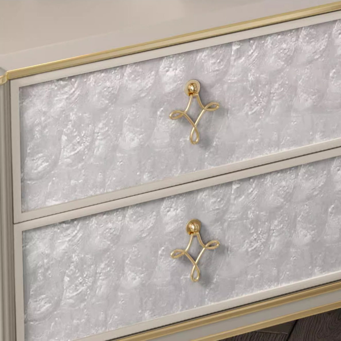 Modern Luxury Champagne Gold Rectangular Tabletop Solid Wood Metal Shell 2-Drawer For Bedroom