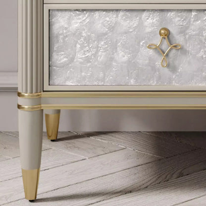 Modern Luxury Champagne Gold Rectangular Tabletop Solid Wood Metal Shell 2-Drawer For Bedroom