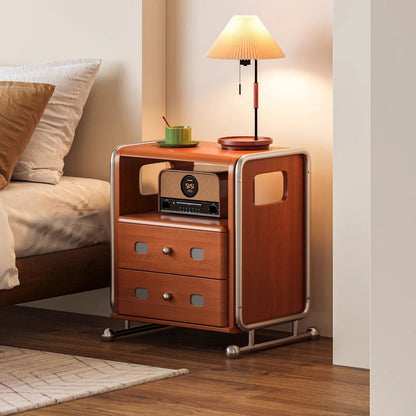 Modern Mid-Century Romantic Rectangular Tabletop Solid Wood Stainless Steel Nightstand 2-Drawer For Bedroom