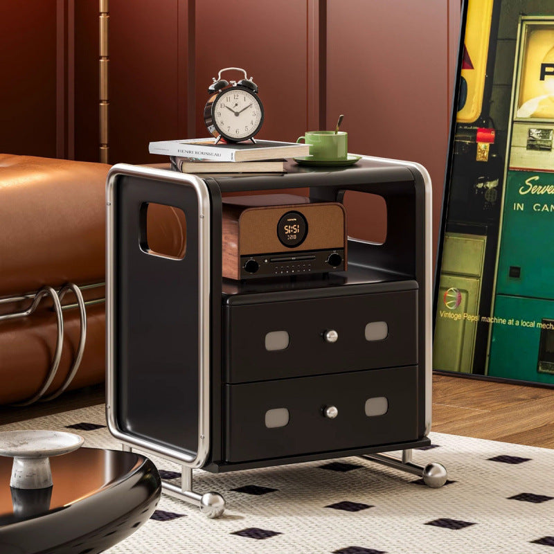 Modern Mid-Century Romantic Rectangular Tabletop Solid Wood Stainless Steel Nightstand 2-Drawer For Bedroom