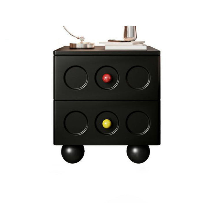 Modern Transitional Square Solid Wood Black Nightstand 2-Drawer With Ball Feet For Bedroom