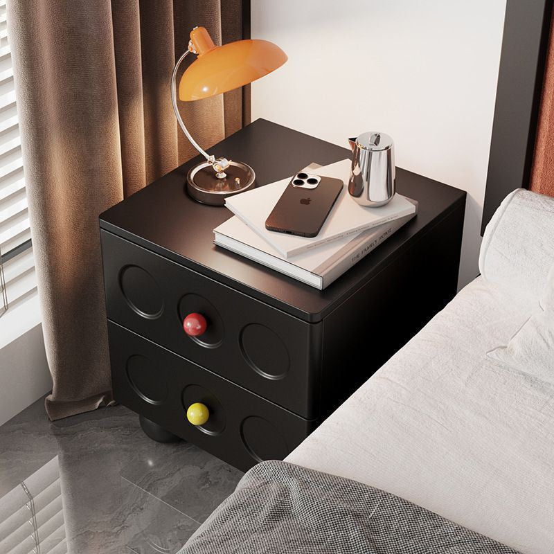 Modern Transitional Square Solid Wood Black Nightstand 2-Drawer With Ball Feet For Bedroom