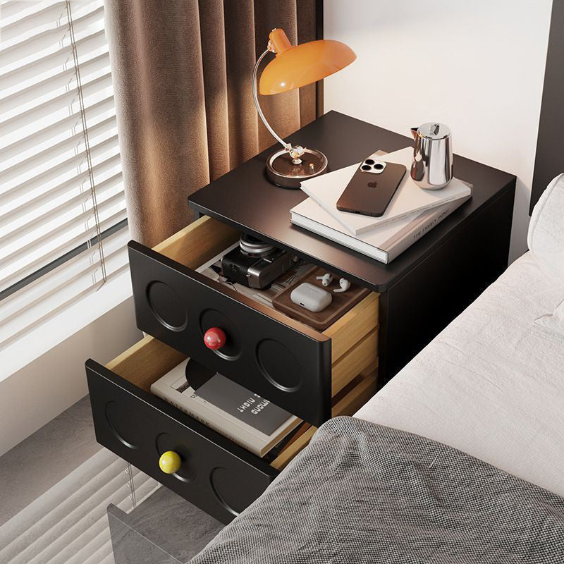 Modern Transitional Square Solid Wood Black Nightstand 2-Drawer With Ball Feet For Bedroom