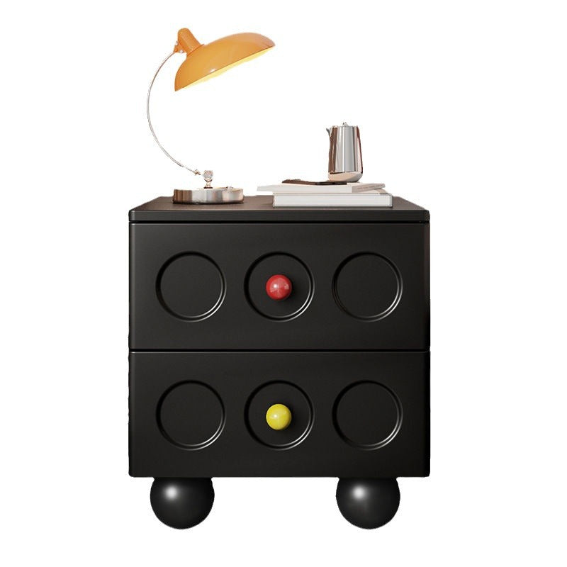 Modern Transitional Square Solid Wood Black Nightstand 2-Drawer With Ball Feet For Bedroom
