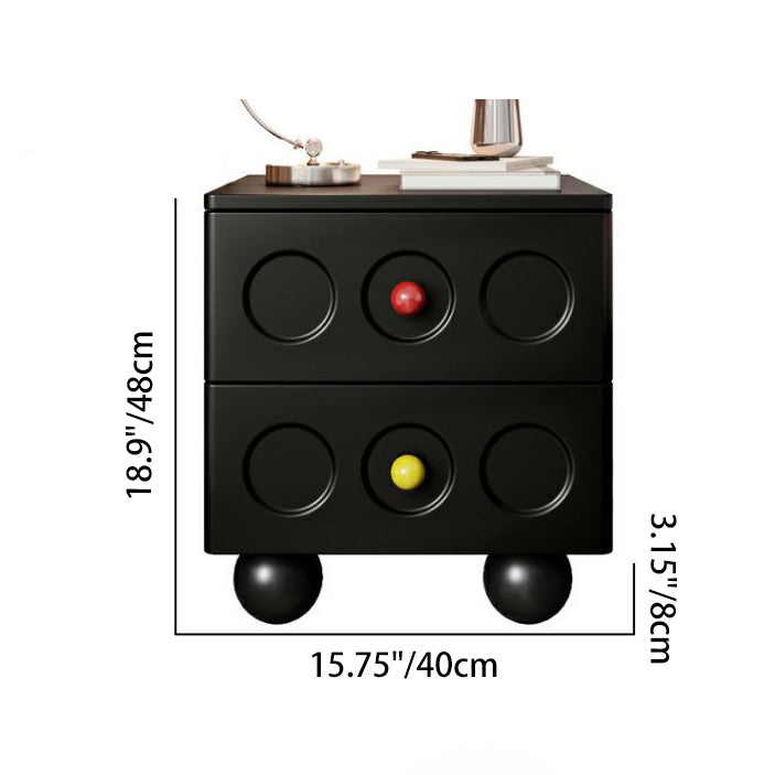 Modern Transitional Square Solid Wood Black Nightstand 2-Drawer With Ball Feet For Bedroom