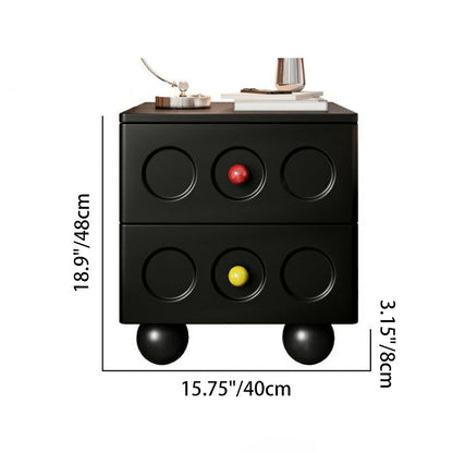 Modern Transitional Square Solid Wood Black Nightstand 2-Drawer With Ball Feet For Bedroom