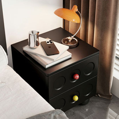 Modern Transitional Square Solid Wood Black Nightstand 2-Drawer With Ball Feet For Bedroom