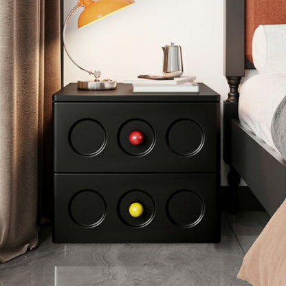 Modern Transitional Square Solid Wood Black Nightstand 2-Drawer With Ball Feet For Bedroom