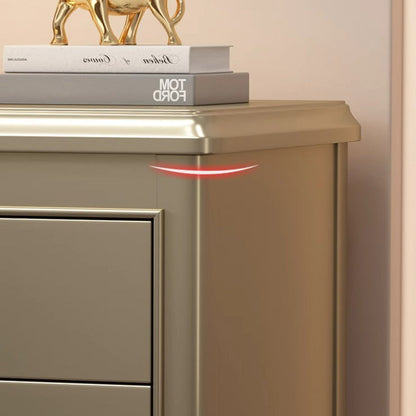 Traditional French Panels Champagne Gold Nightstand With Cabriole Legs 2-Drawer For Bedroom