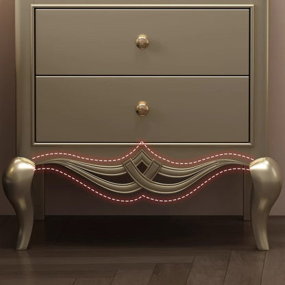 Traditional French Panels Champagne Gold Nightstand With Cabriole Legs 2-Drawer For Bedroom