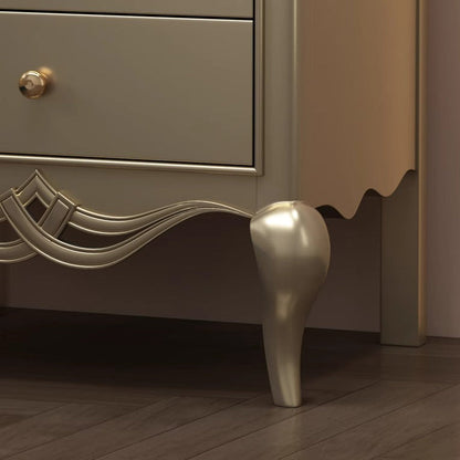 Traditional French Panels Champagne Gold Nightstand With Cabriole Legs 2-Drawer For Bedroom