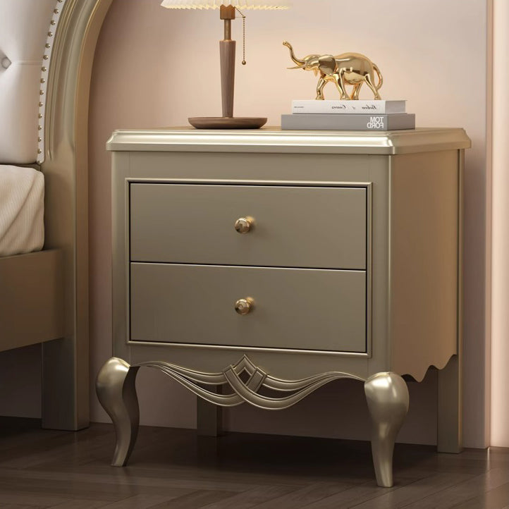 Traditional French Panels Champagne Gold Nightstand With Cabriole Legs 2-Drawer For Bedroom