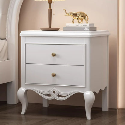 Traditional French Panels Champagne Gold Nightstand With Cabriole Legs 2-Drawer For Bedroom