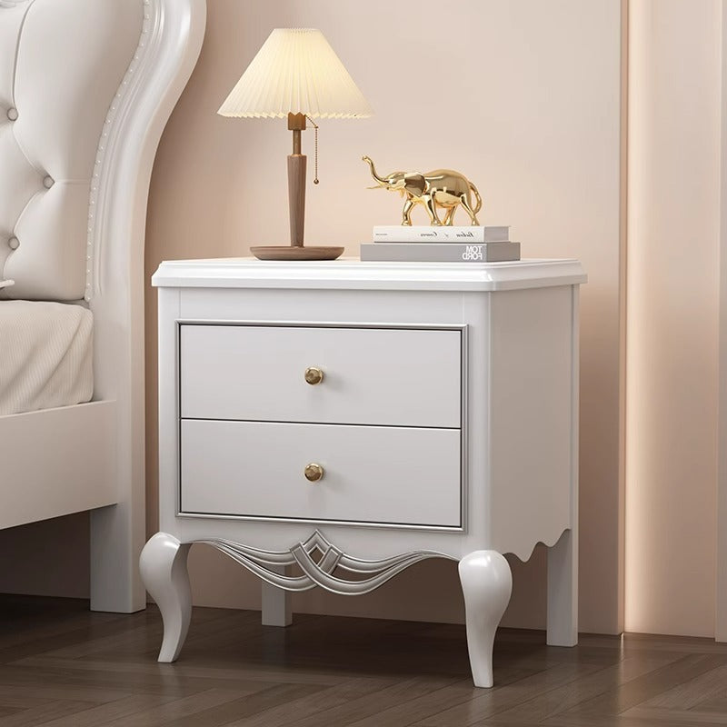 Traditional French Panels Champagne Gold Nightstand With Cabriole Legs 2-Drawer For Bedroom