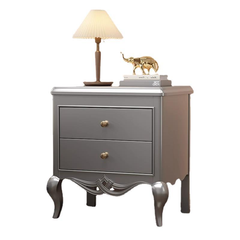 Traditional French Panels Champagne Gold Nightstand With Cabriole Legs 2-Drawer For Bedroom