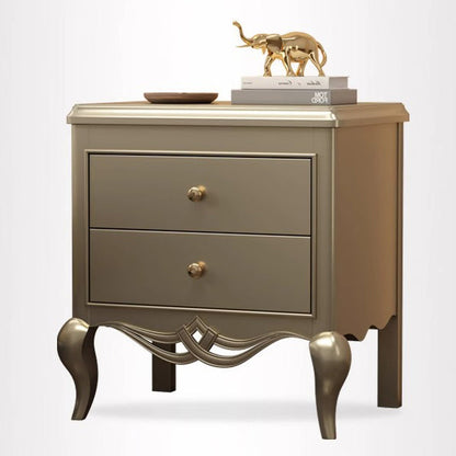 Traditional French Panels Champagne Gold Nightstand With Cabriole Legs 2-Drawer For Bedroom