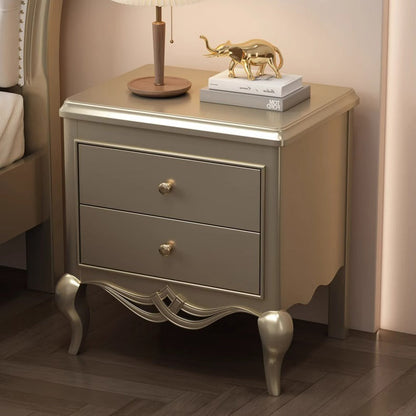 Traditional French Panels Champagne Gold Nightstand With Cabriole Legs 2-Drawer For Bedroom