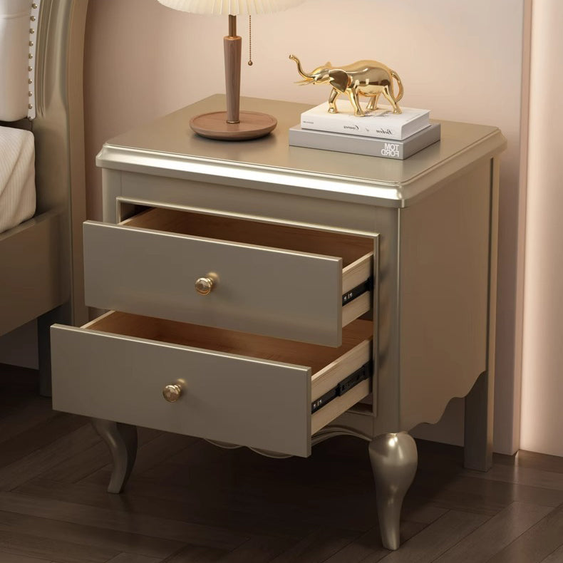 Traditional French Panels Champagne Gold Nightstand With Cabriole Legs 2-Drawer For Bedroom
