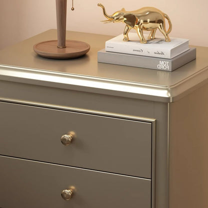 Traditional French Panels Champagne Gold Nightstand With Cabriole Legs 2-Drawer For Bedroom