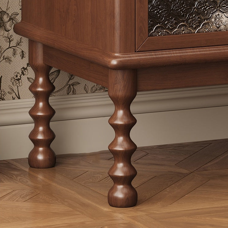 Traditional Vintage Carved Glass Design Solid Wood Nightstand 2-Drawer For Bedroom