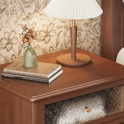 Traditional Vintage Carved Glass Design Solid Wood Nightstand 2-Drawer For Bedroom