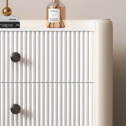 Modern Luxury Rectangular Desktop Microfiber Leather Solid Wood Rock Slab Nightstand 3-Drawer For Bedroom