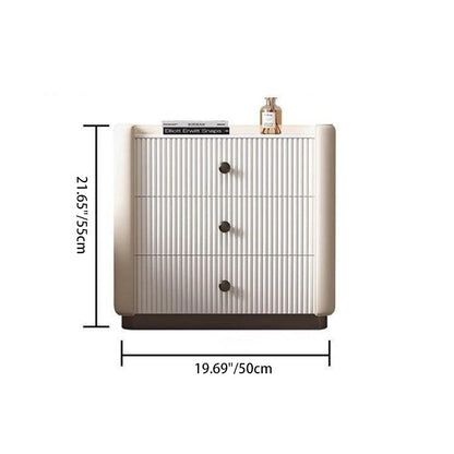 Modern Luxury Rectangular Desktop Microfiber Leather Solid Wood Rock Slab Nightstand 3-Drawer For Bedroom