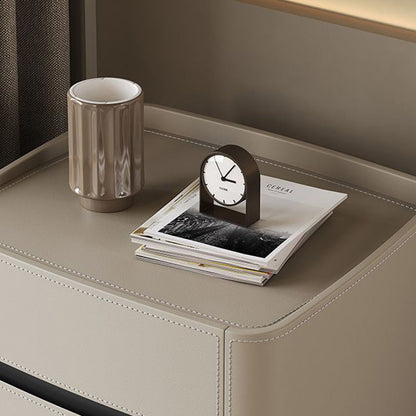 Modern Minimalist Rectangular Tabletop Solid Wood Saddle Leather Nightstand 2-Drawer For Bedroom