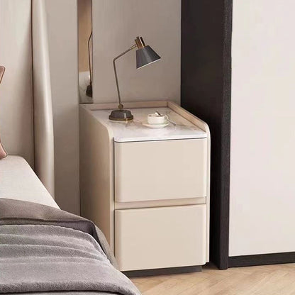 Modern Minimalist Rectangular Tabletop Rock Plate Solid Wood Microfiber Leather 2-Drawer For Bedroom
