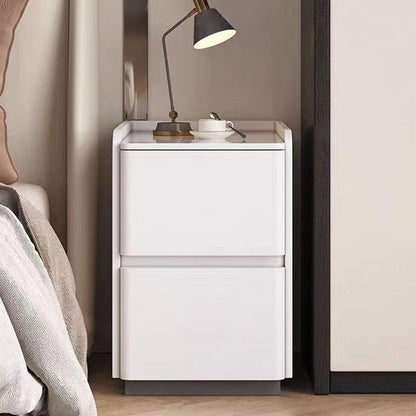 Modern Minimalist Rectangular Tabletop Rock Plate Solid Wood Microfiber Leather 2-Drawer For Bedroom