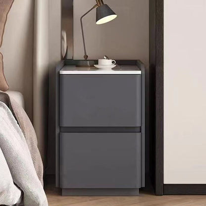 Modern Minimalist Rectangular Tabletop Rock Plate Solid Wood Microfiber Leather 2-Drawer For Bedroom