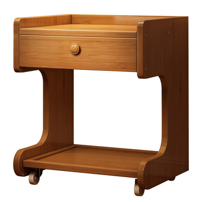 Modern Minimalist Removable Rectangular Desktop Solid Wood Nightstand 1-Drawer For Bedroom