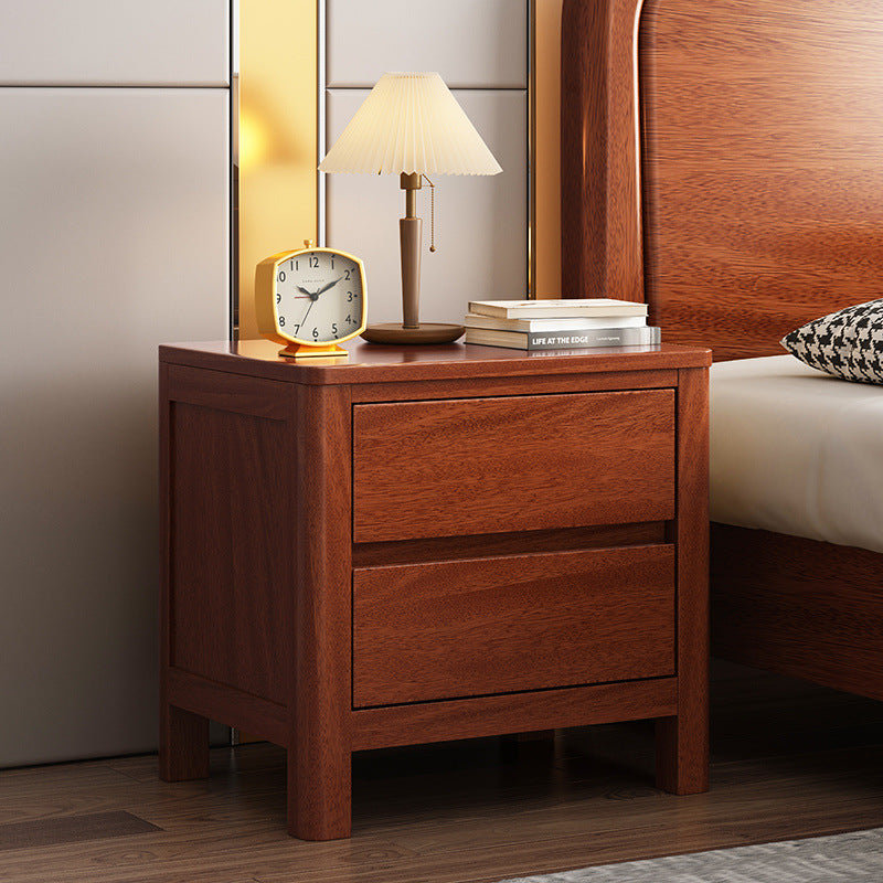 Contemporary Scandinavian Rectangular Tabletop Oak Wood Nightstand 2-Drawer For Bedroom