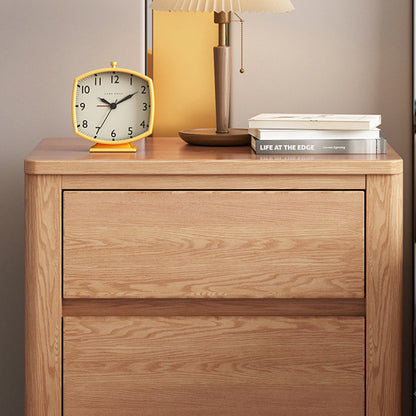 Contemporary Scandinavian Rectangular Tabletop Oak Wood Nightstand 2-Drawer For Bedroom