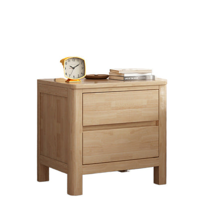 Contemporary Scandinavian Rectangular Tabletop Oak Wood Nightstand 2-Drawer For Bedroom