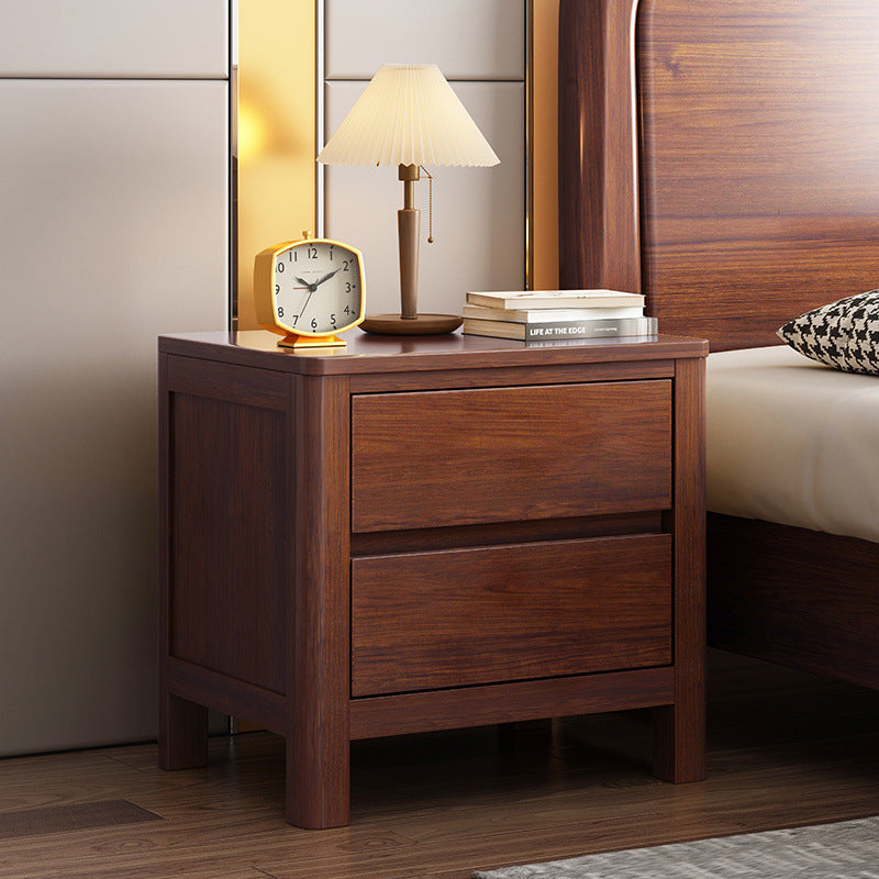 Contemporary Scandinavian Rectangular Tabletop Oak Wood Nightstand 2-Drawer For Bedroom