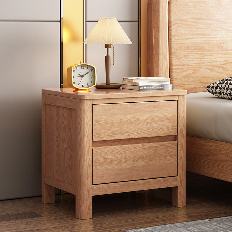 Contemporary Scandinavian Rectangular Tabletop Oak Wood Nightstand 2-Drawer For Bedroom