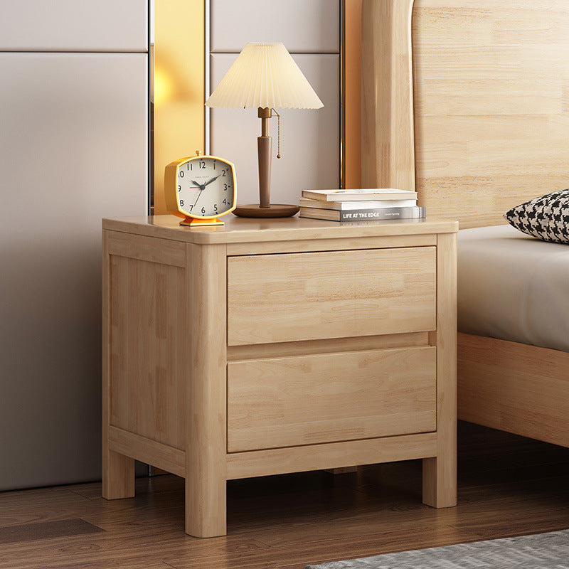 Contemporary Scandinavian Rectangular Tabletop Oak Wood Nightstand 2-Drawer For Bedroom