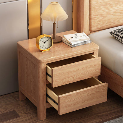 Contemporary Scandinavian Rectangular Tabletop Oak Wood Nightstand 2-Drawer For Bedroom