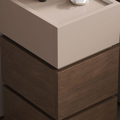Modern Luxury Ultra Narrow Rectangular Tabletop Solid Wood Nightstand 2-Drawer For Bedroom