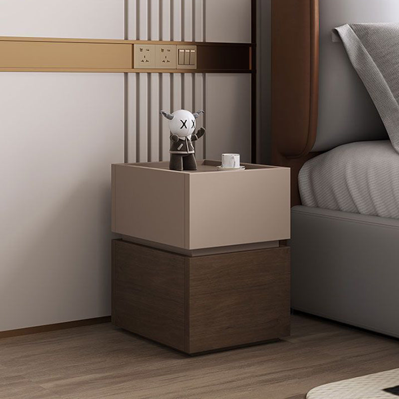 Modern Luxury Ultra Narrow Rectangular Tabletop Solid Wood Nightstand 2-Drawer For Bedroom