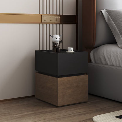 Modern Luxury Ultra Narrow Rectangular Tabletop Solid Wood Nightstand 2-Drawer For Bedroom