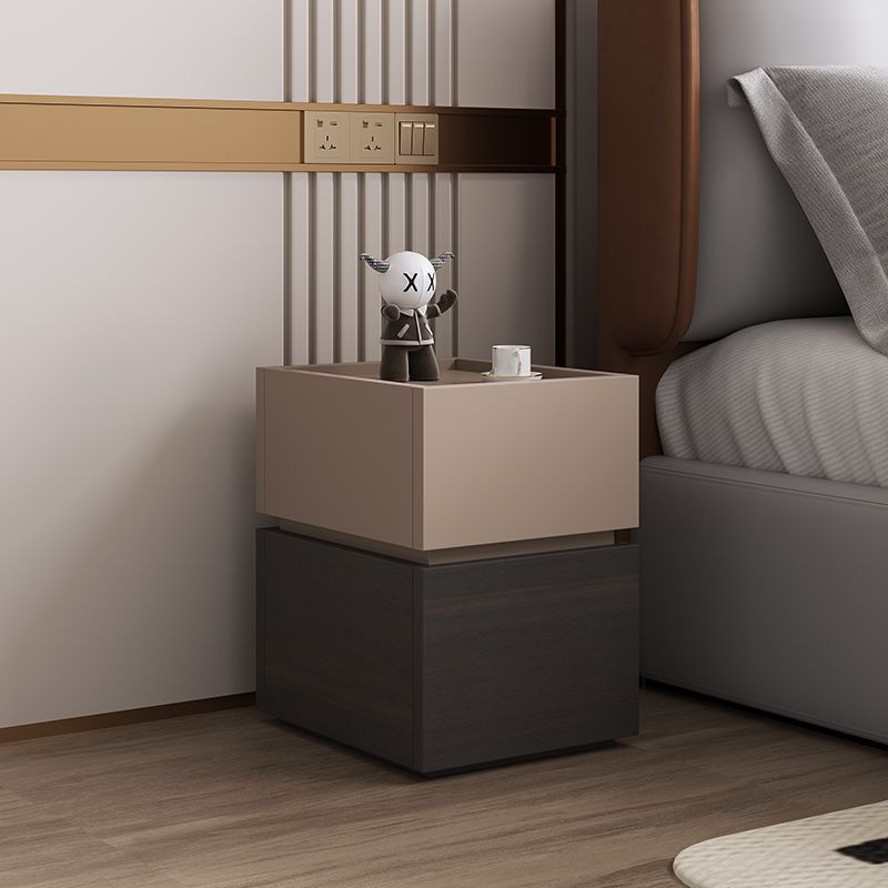 Modern Luxury Ultra Narrow Rectangular Tabletop Solid Wood Nightstand 2-Drawer For Bedroom