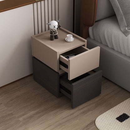 Modern Luxury Ultra Narrow Rectangular Tabletop Solid Wood Nightstand 2-Drawer For Bedroom